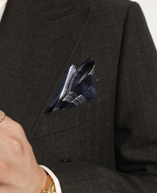 1930s Silk Pocket Square - Navy/Silver