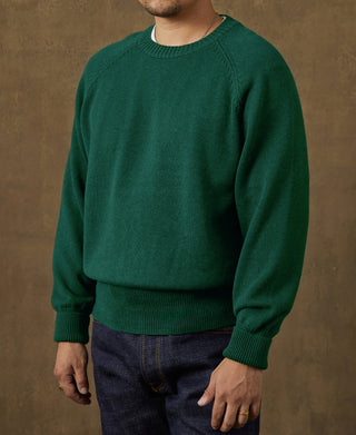 Pullover Crew Neck Cotton&Wool Knit Sweater - Emerald Green