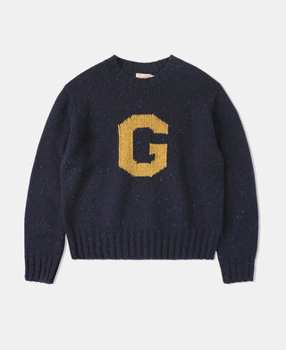 Ivy League Retro Letter Color Contrast Sweater - Navy