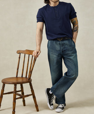 9.3 oz Cotton Tubular Henley T-Shirt - Navy