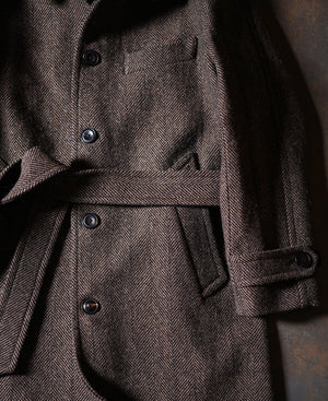 1920s Brown Herringbone Tweed Balmacaan Coat | Olderbest