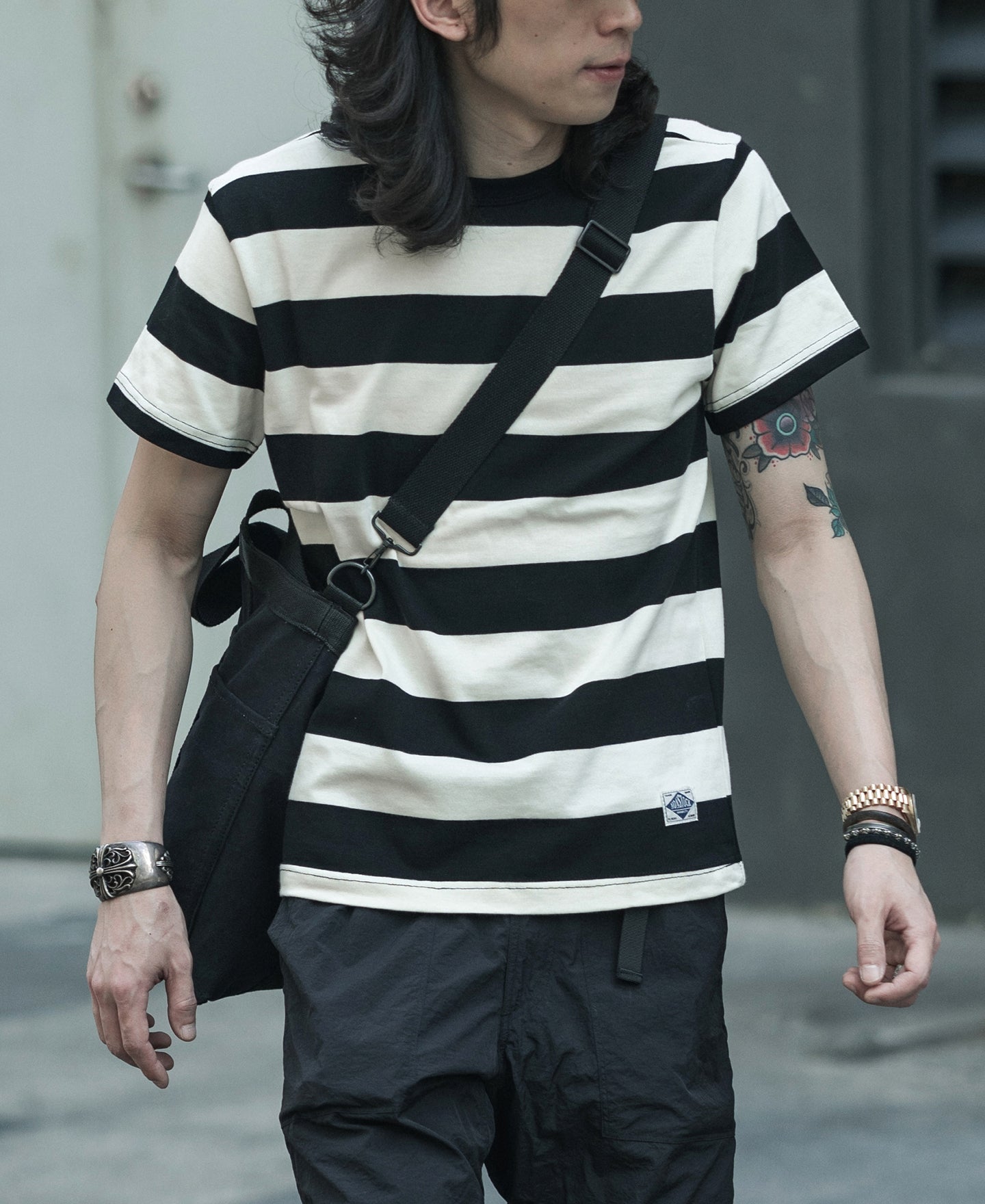 Mens black white striped t clearance shirt