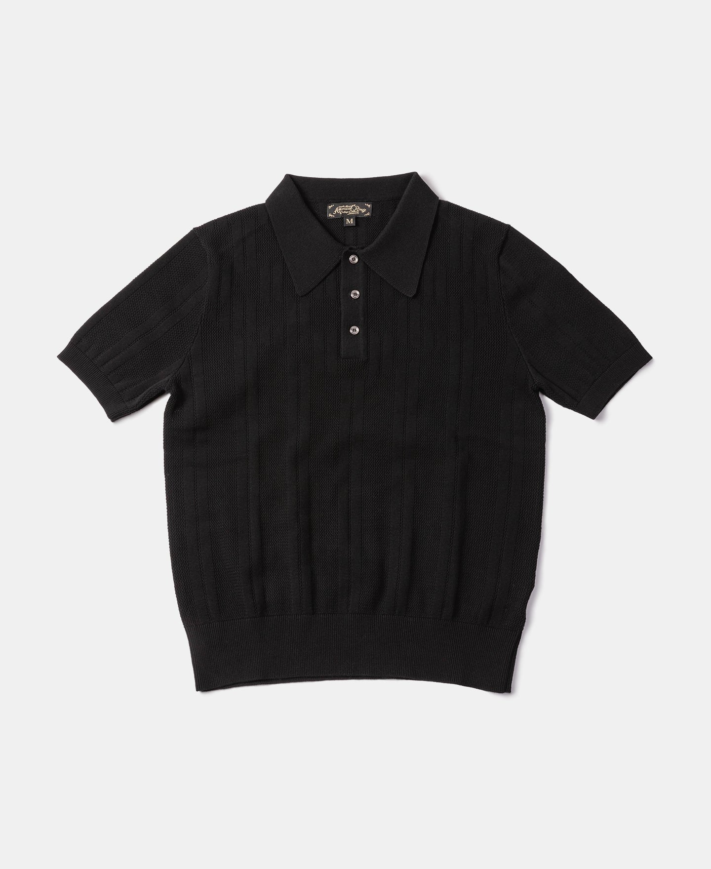 Retro Knitted Jacquard Men's Short Sleeve Polo Shirt - Black