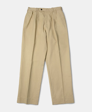 1930s IVY Style Double Pleated Chino Trousers - Khaki | Olderbest