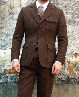 Half Norfolk Brown Tweed Jacket | 100% Wool | Olderbest