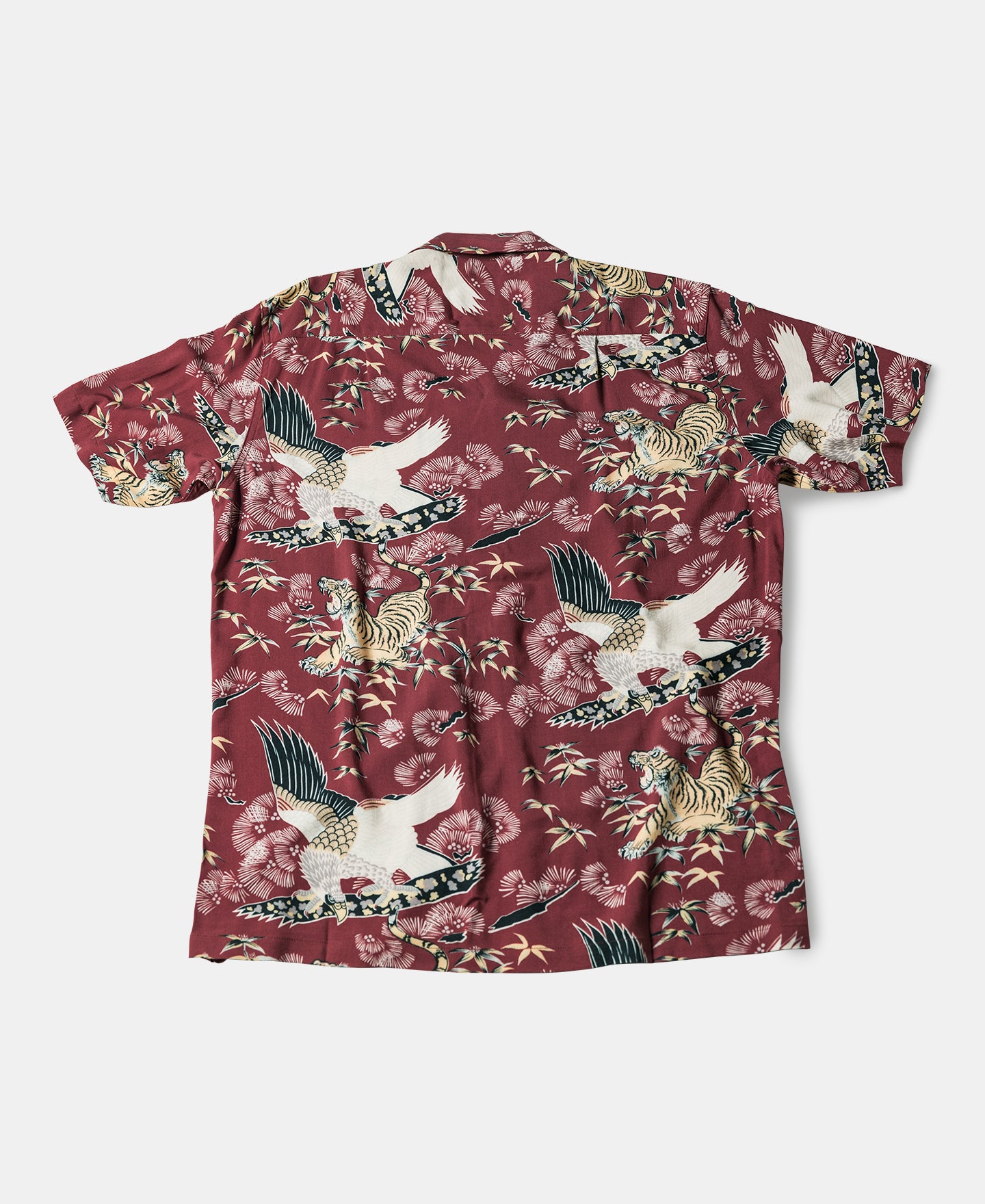 Japanese Ukiyo-e Tiger & Crane Pattern Aloha Hawaiian Shirt - Wine