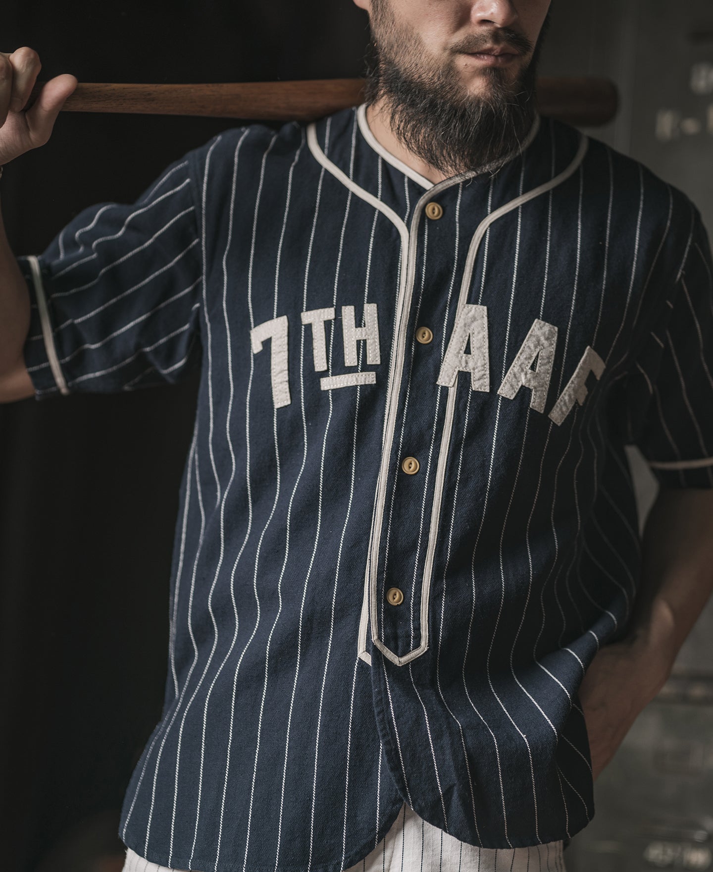 Bronson Wartime Baseball Jersey Uniform Retro Striped Cotton Linen